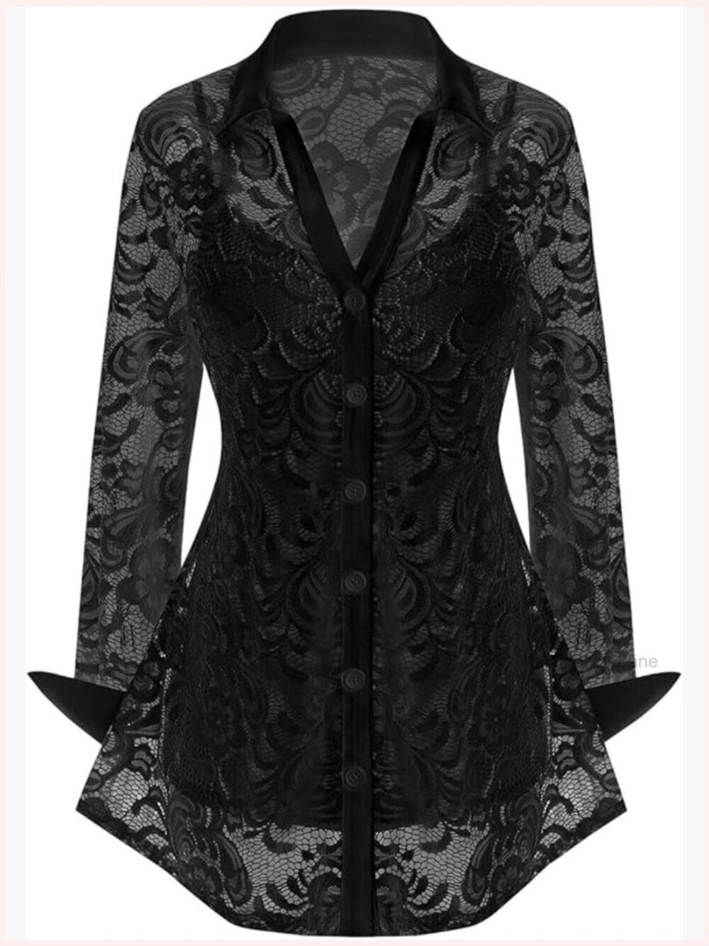 Plus Size Sheer Lace Button Front Long Sleeve Blouse and Cami Top Twinset
